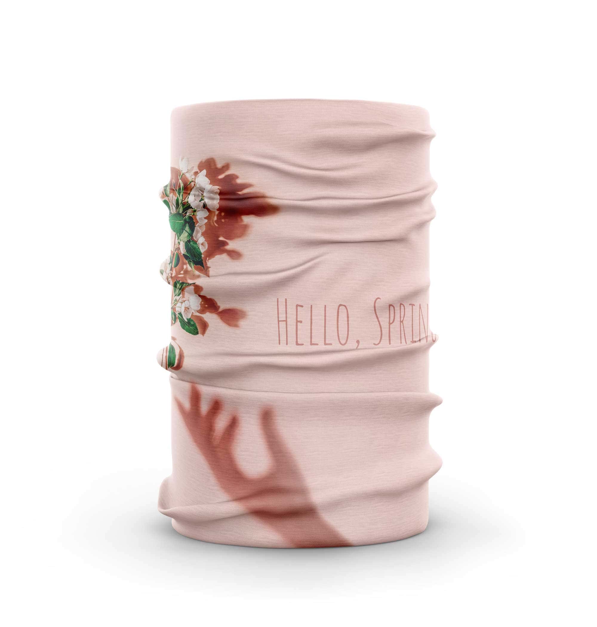 Rosa Multifunktionstuch von multiloop mit Aufdruck "Hello Spring"