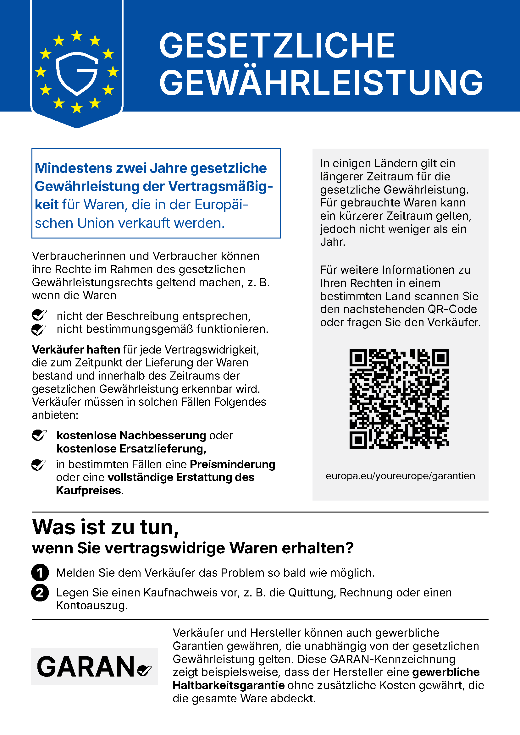 EU-Gewährleistungslabel: Gesetzliche Gewährleistung für Waren und Rechte bei Mängeln